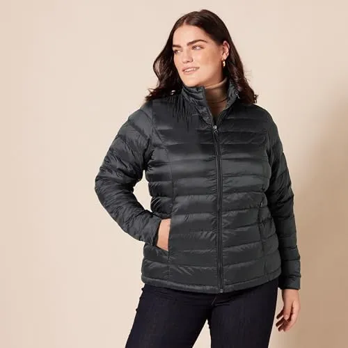 Amazon Essentials Women's Lightweight Long-Sleeve Water-Resistant Packable Puffer Jacket (Available in Plus Size), Black, X-Large