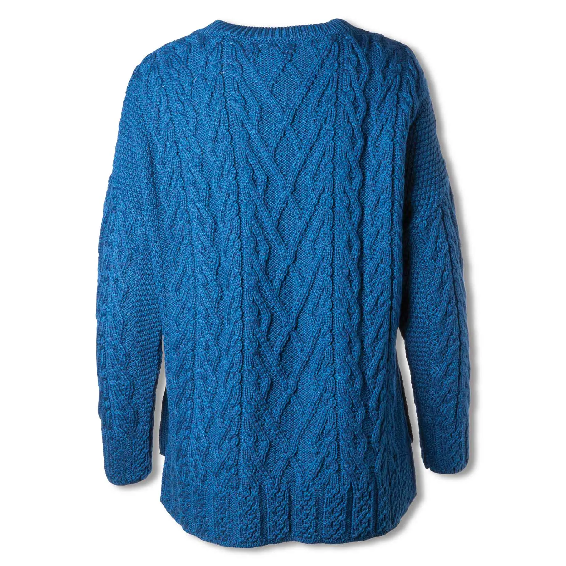 Aran Knit Vented Trellis Sweater- Blue