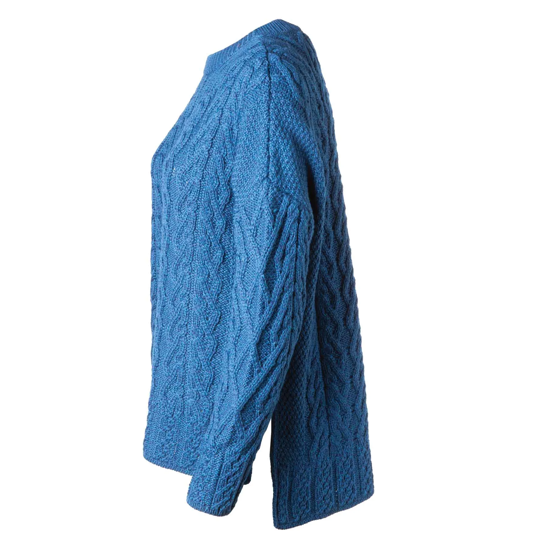 Aran Knit Vented Trellis Sweater- Blue