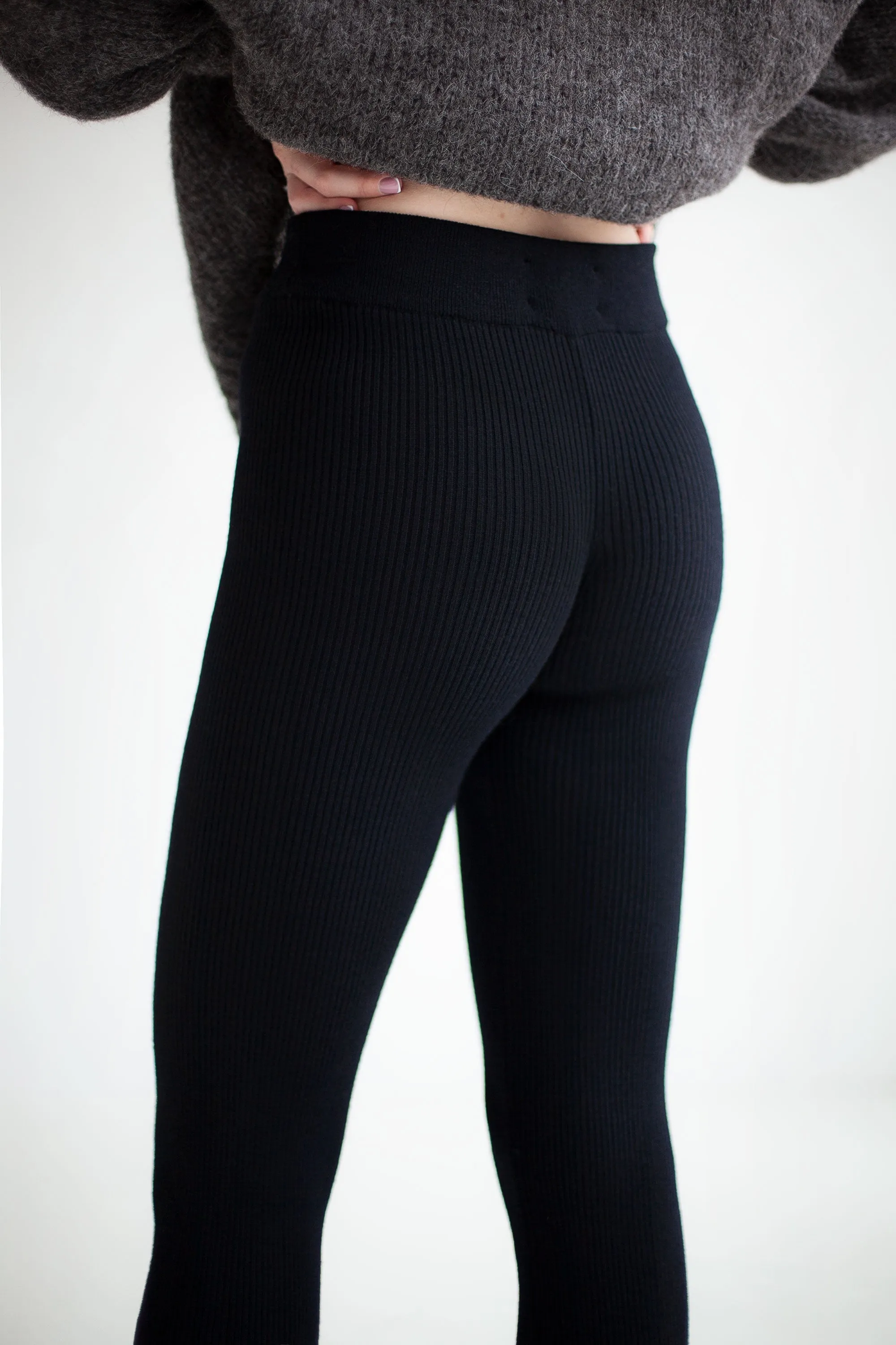 Barra Ribbed 100% Merino Leggings Black