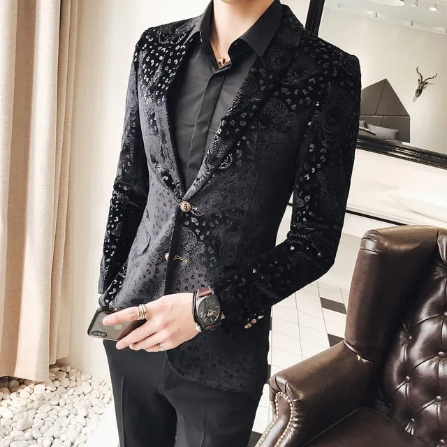 Black Velvet Flower Luxury Business Blazer