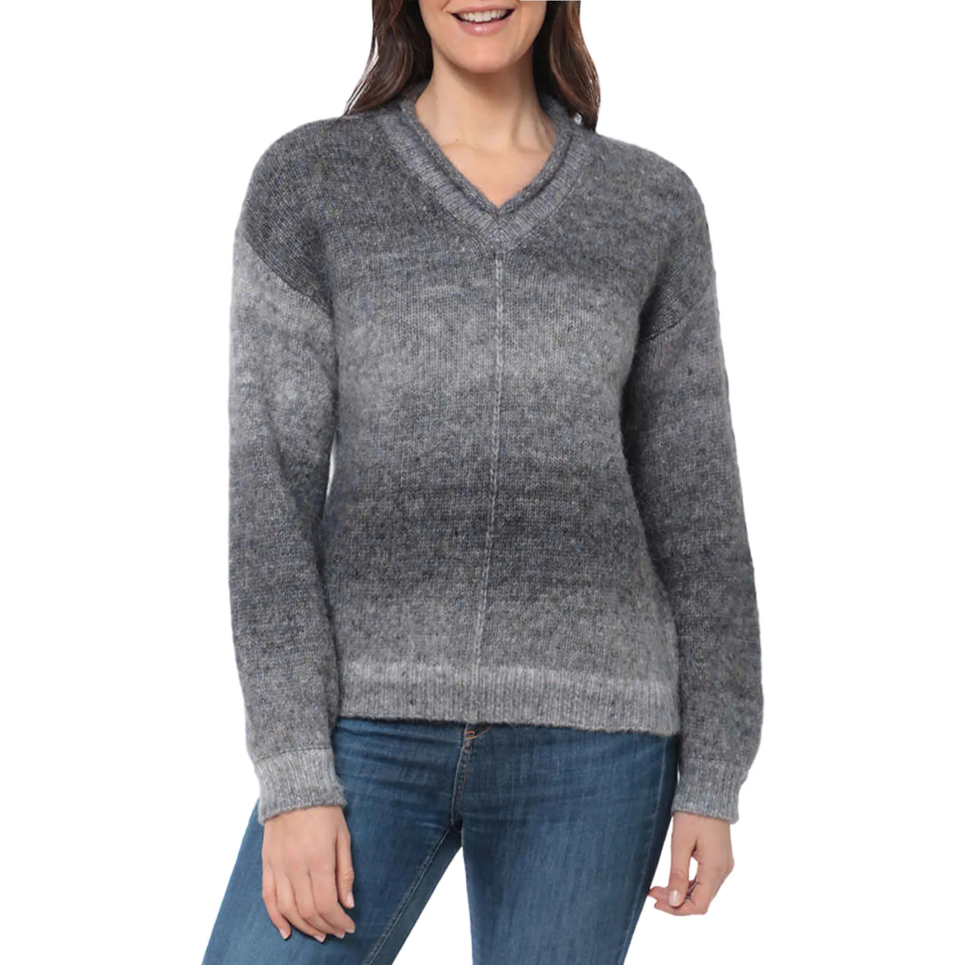 Briggs Women's Cozy V-Neck Soft Knit Ombre Space Dye Sweater