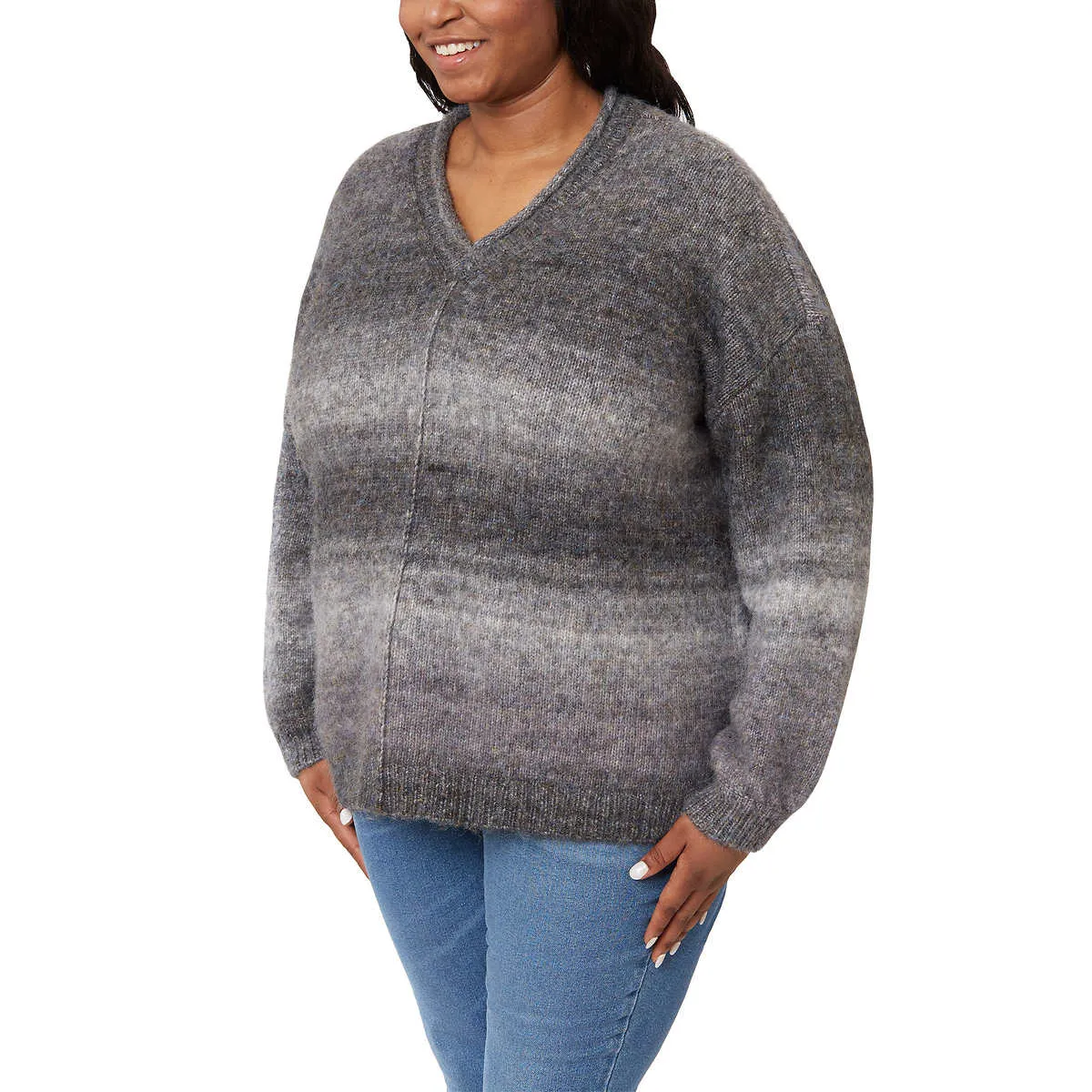 Briggs Women's Cozy V-Neck Soft Knit Ombre Space Dye Sweater