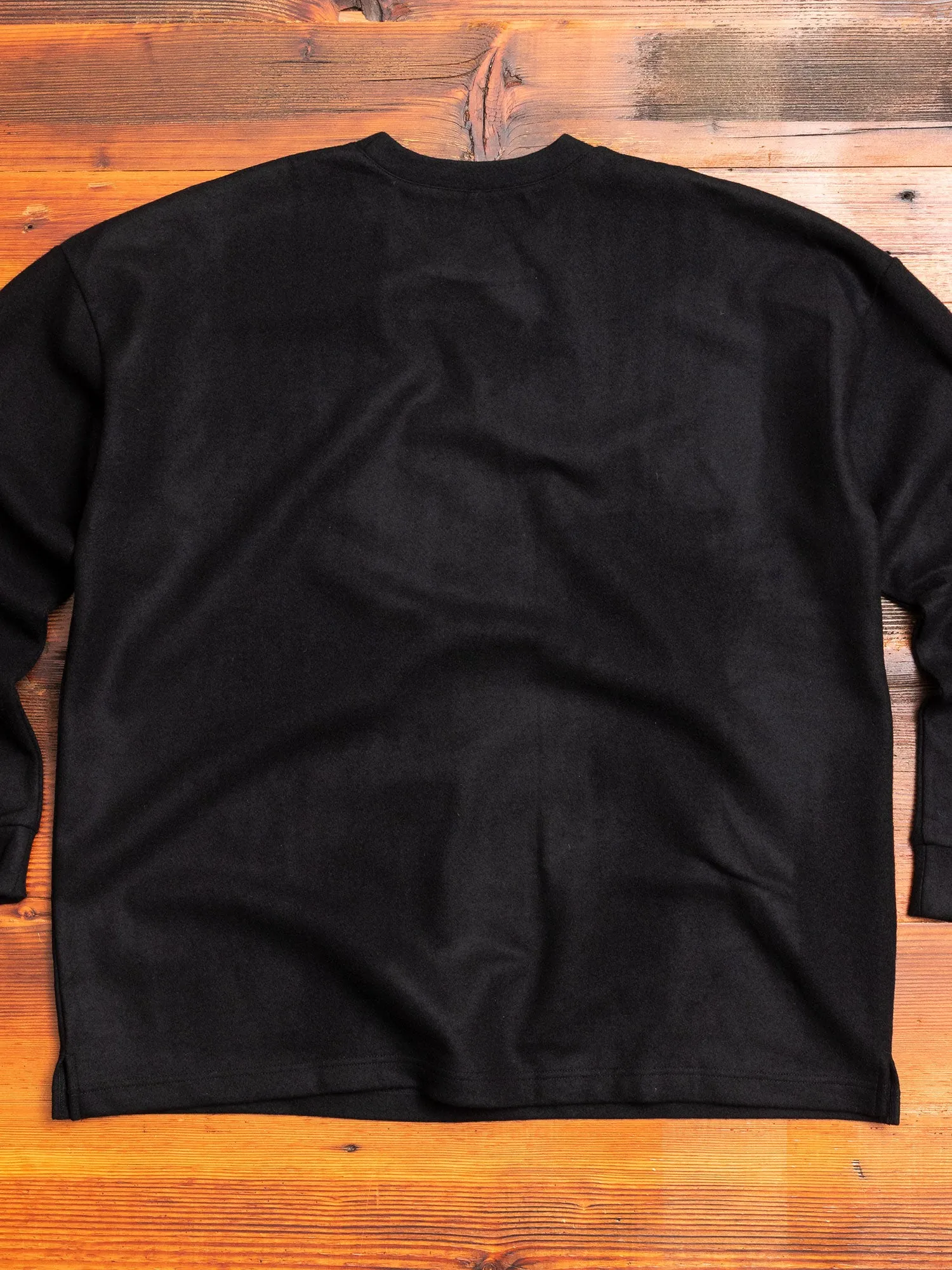 Cashmere Flannel Relaxed Crewneck Sweater in Black