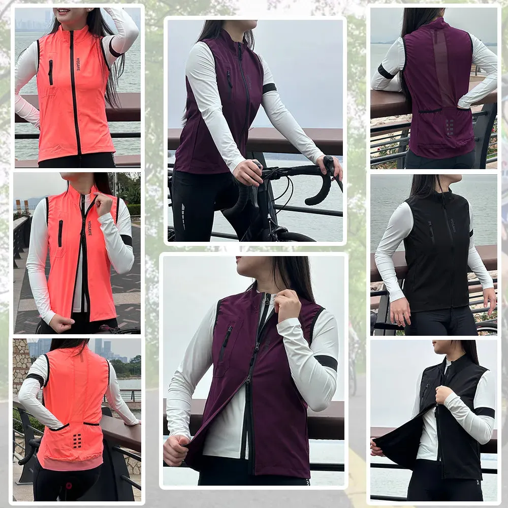 Cycling Vest Women Windproof Waterproof Bicycle Coats Summer Breathable Sleeveless MTB Bike Gilet With 2 Big Back Pocket