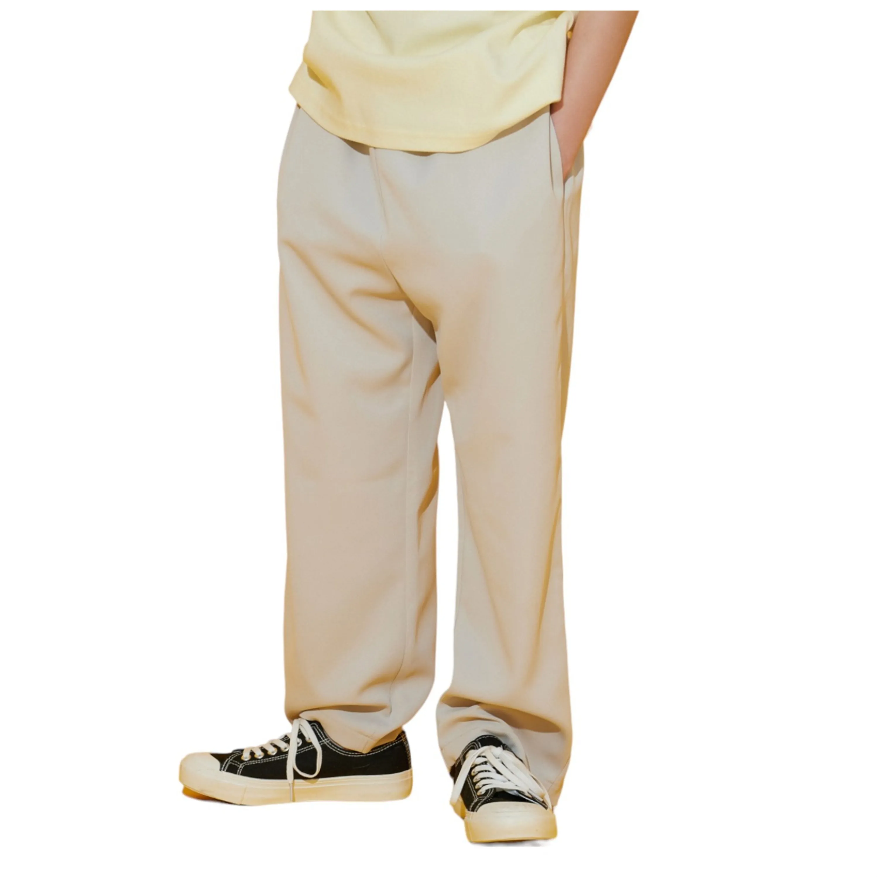 EDUARDO Unisex Youth Wide Cool Moist Banding Slacks Elastic Waist with Pockets Pants.