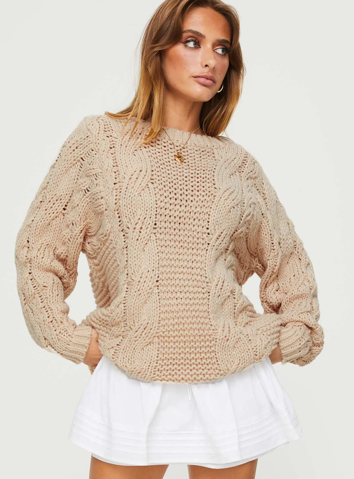 Ellison Cable Knit Sweater Beige