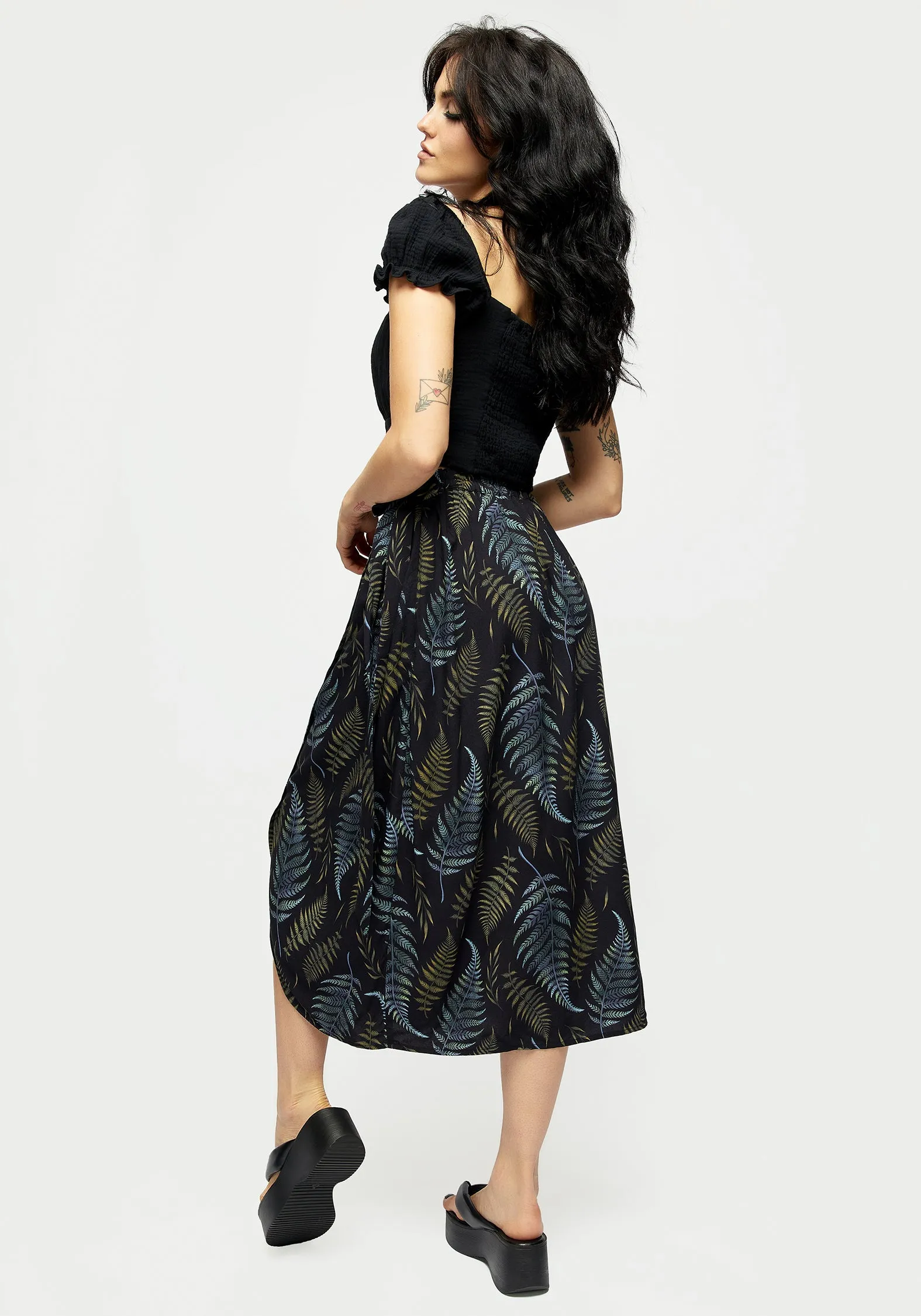 Frond Print Faux Wrap Skirt