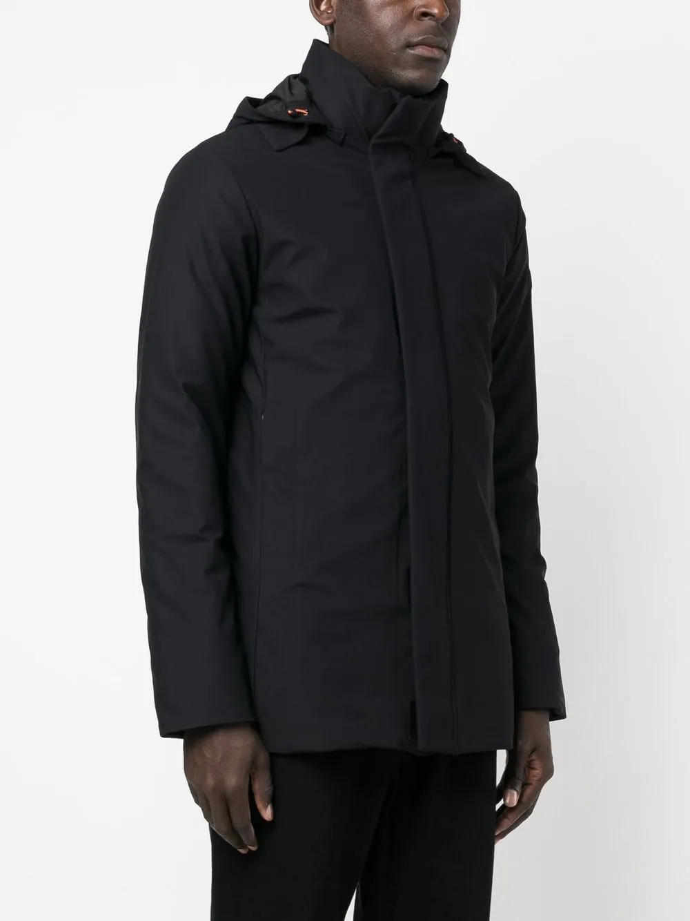 high-neck hooded parka coat