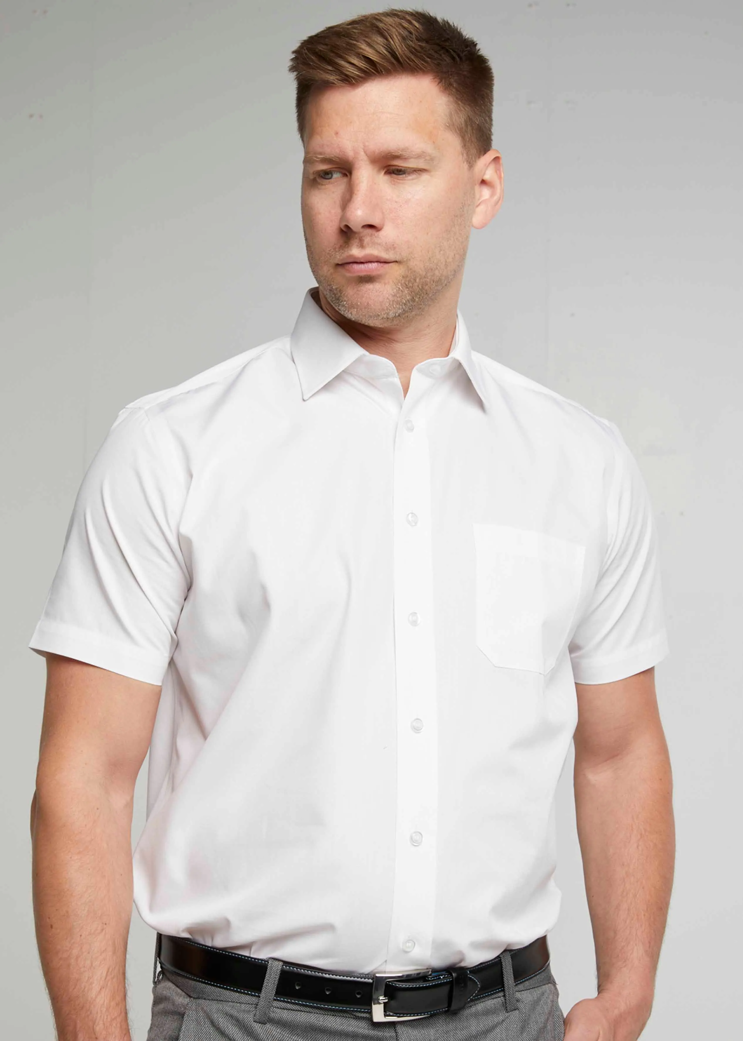 Hughey short sleeved easy care velcro shirt - white