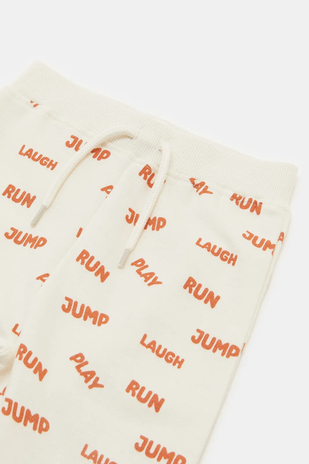 Infant Boys Cream Printed Active Pants