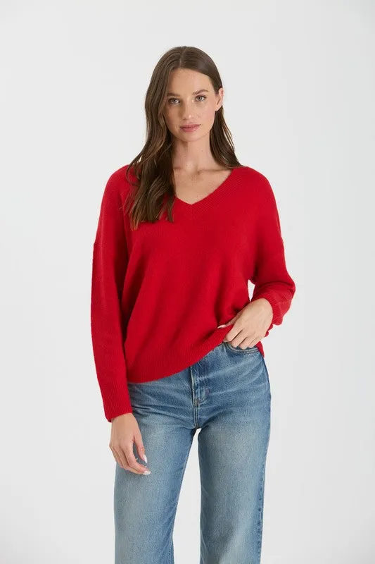 Lady In Red Vneck Sweater