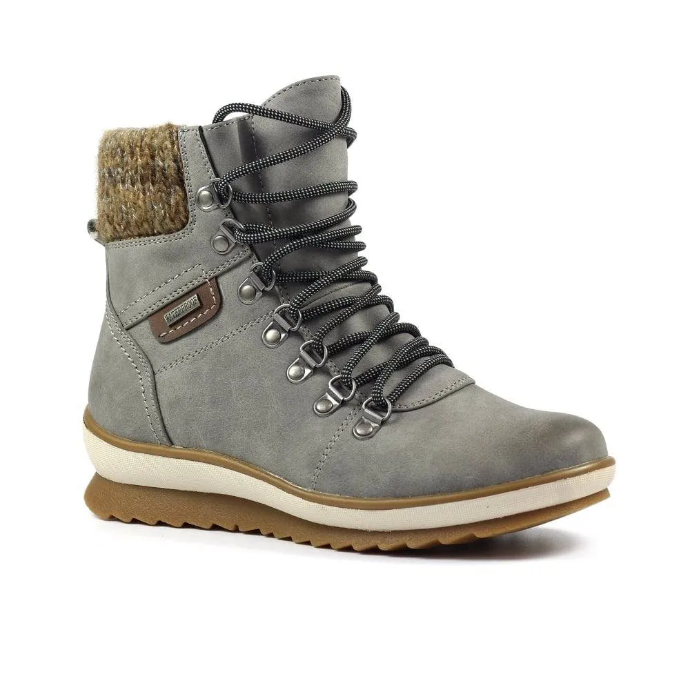 Lunar GLB150 Sycamore Ladies Grey Waterproof Zip & Lace Ankle Boots