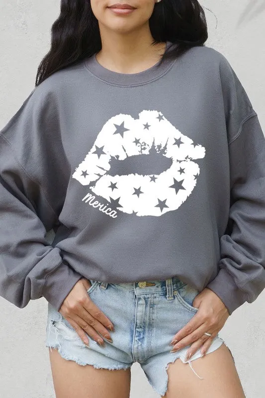 Merica Lips Graphic Fleece Sweatshirt