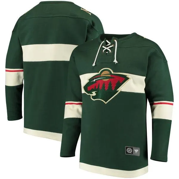 Minnesota Wild Fanatics Green Lace Up Fleece Hockey Jersey Sweatshirt