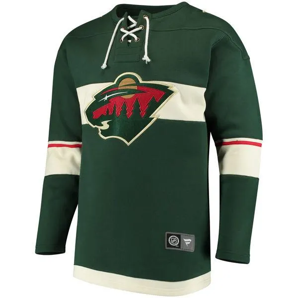 Minnesota Wild Fanatics Green Lace Up Fleece Hockey Jersey Sweatshirt