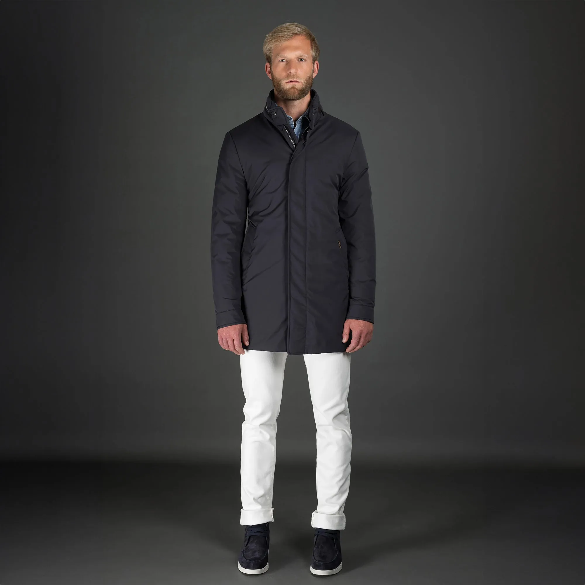 Navy Bracci Water Repellent Goose-Down Trench Coat - MooRER