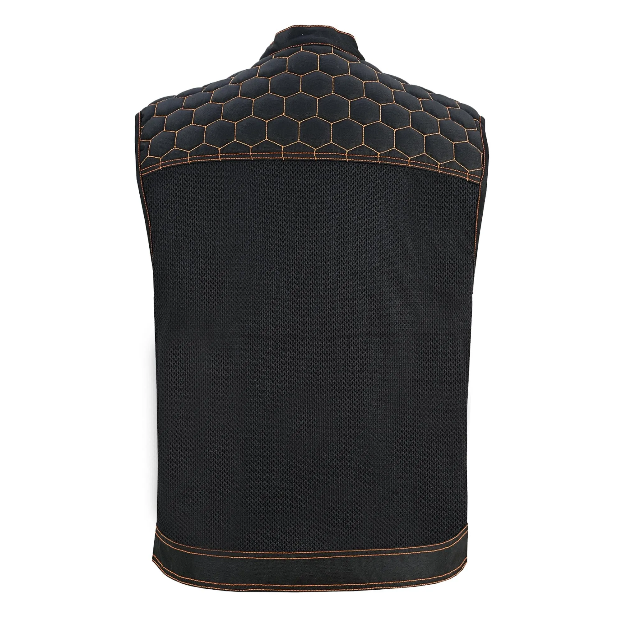 Night Tiger Men’s Black Mesh Textile Vest with Orange Diamond Stitch