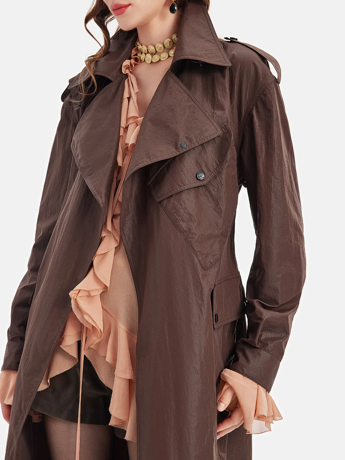 Oil-wax Paper Textured Trench Coat