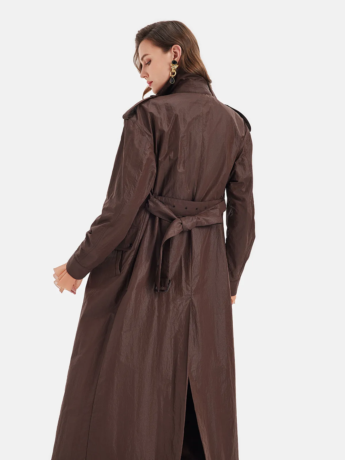 Oil-wax Paper Textured Trench Coat