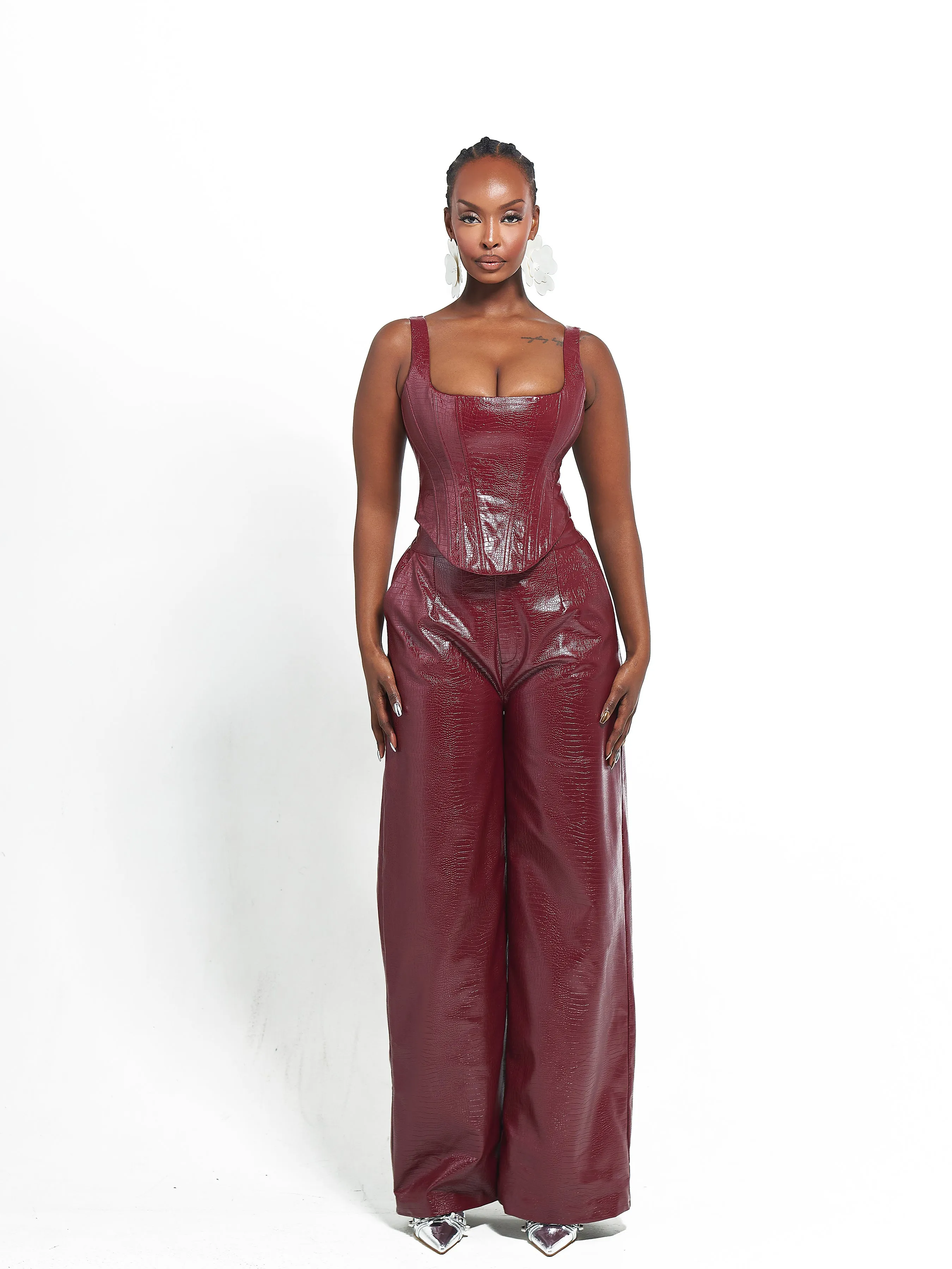 ONO Faux Leather Pants in Burgundy