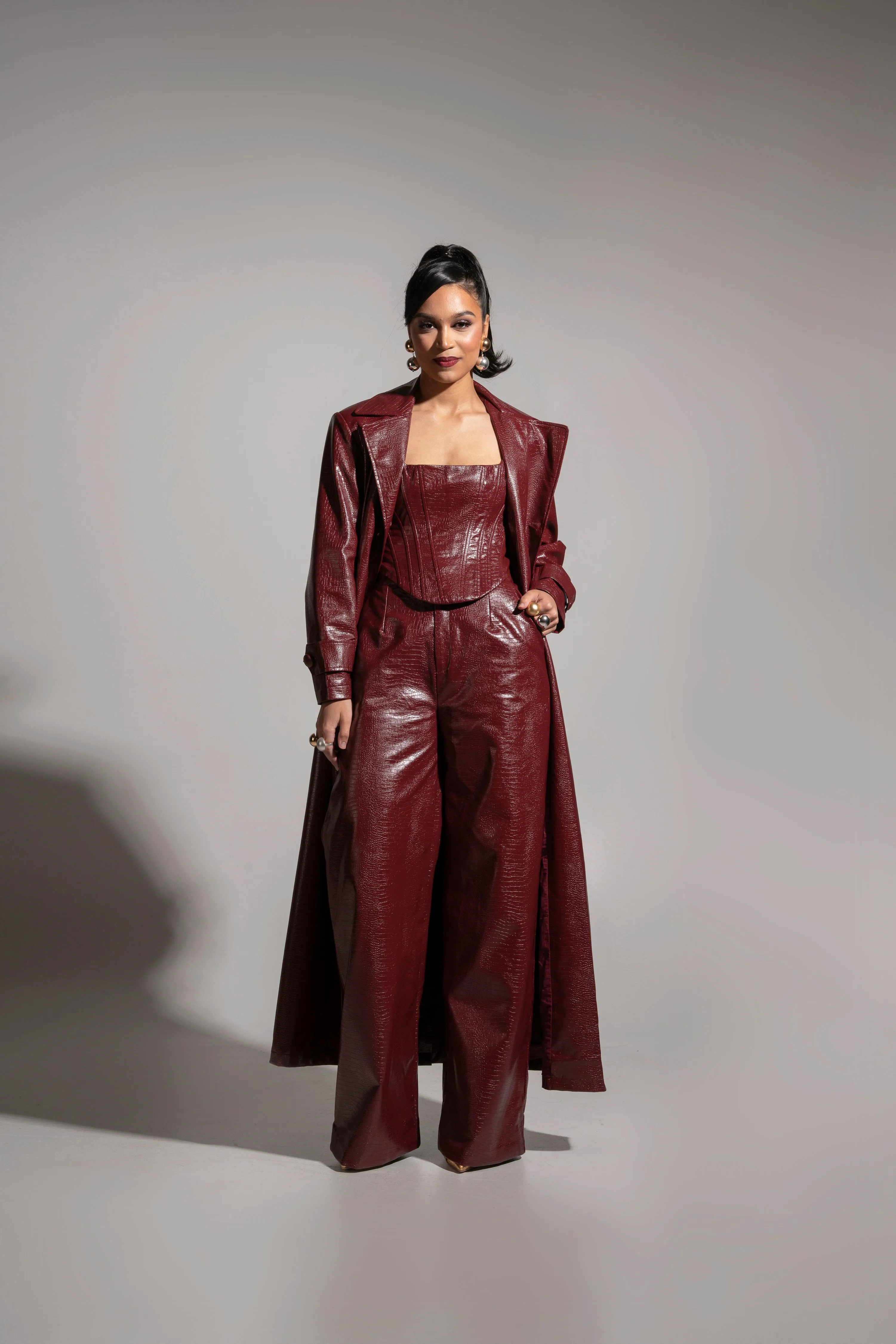 ONO Faux Leather Pants in Burgundy