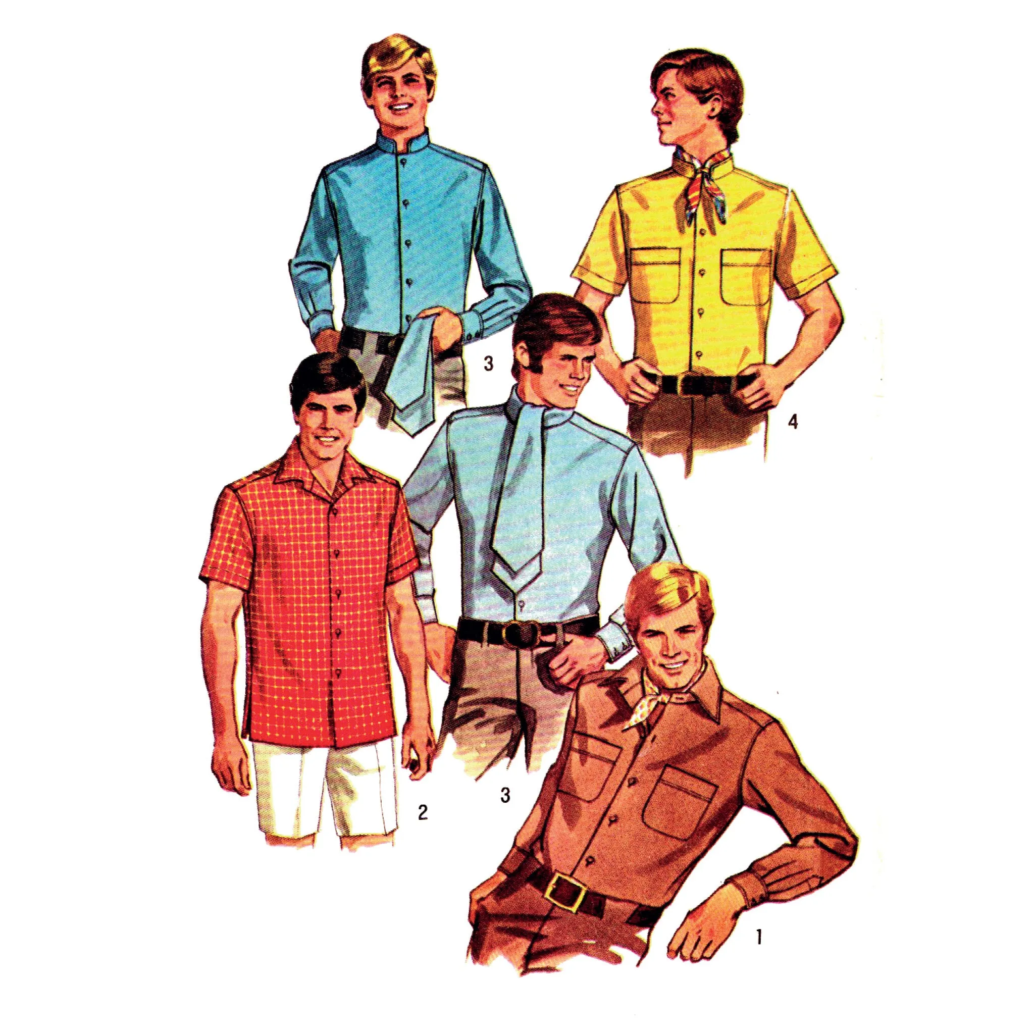 PDF - 1960s Sewing Pattern, Set of Shirts, Scarf and Ascot - Chest: 42” (106cm) - Download