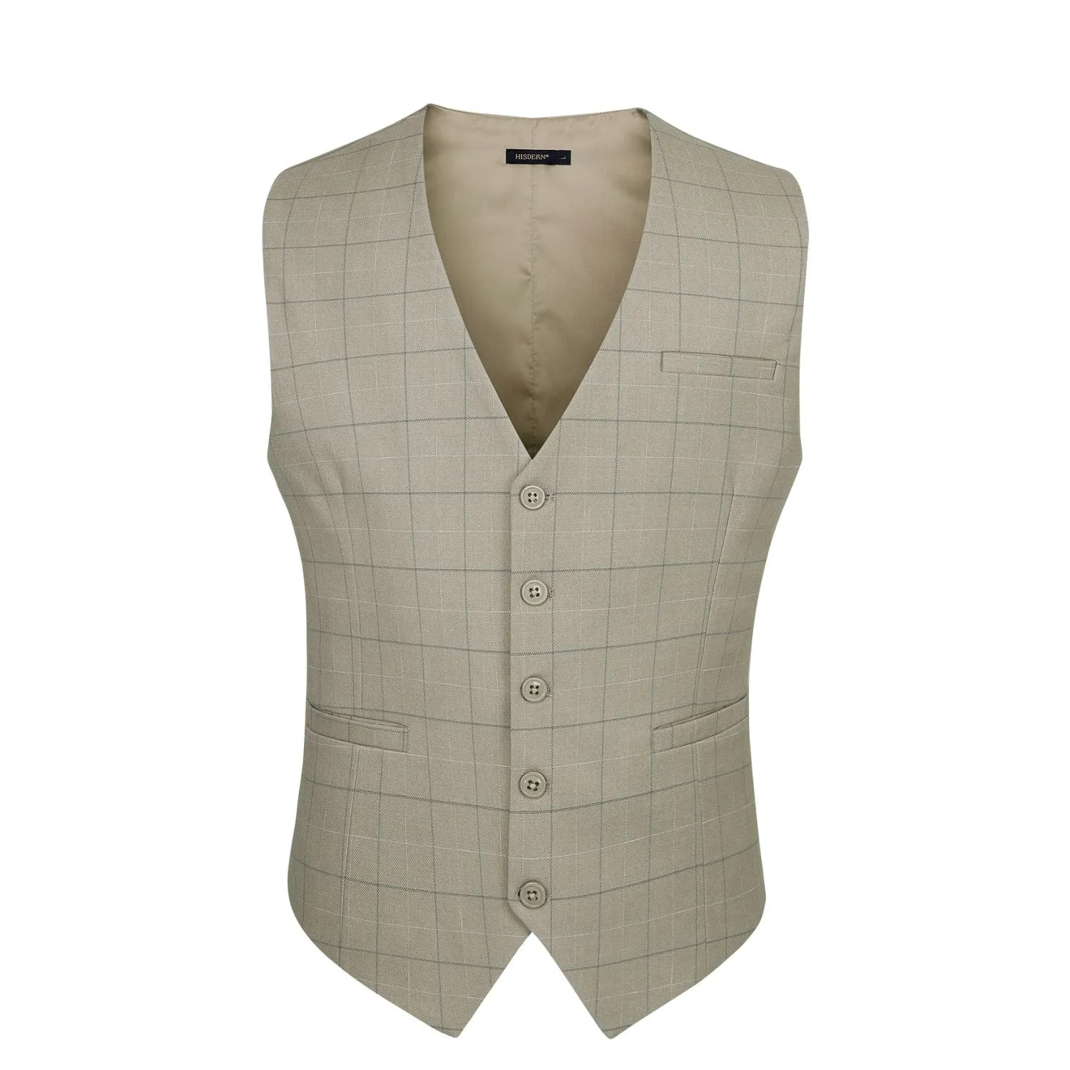 Plaid Slim Suit Vest - A-BEIGE