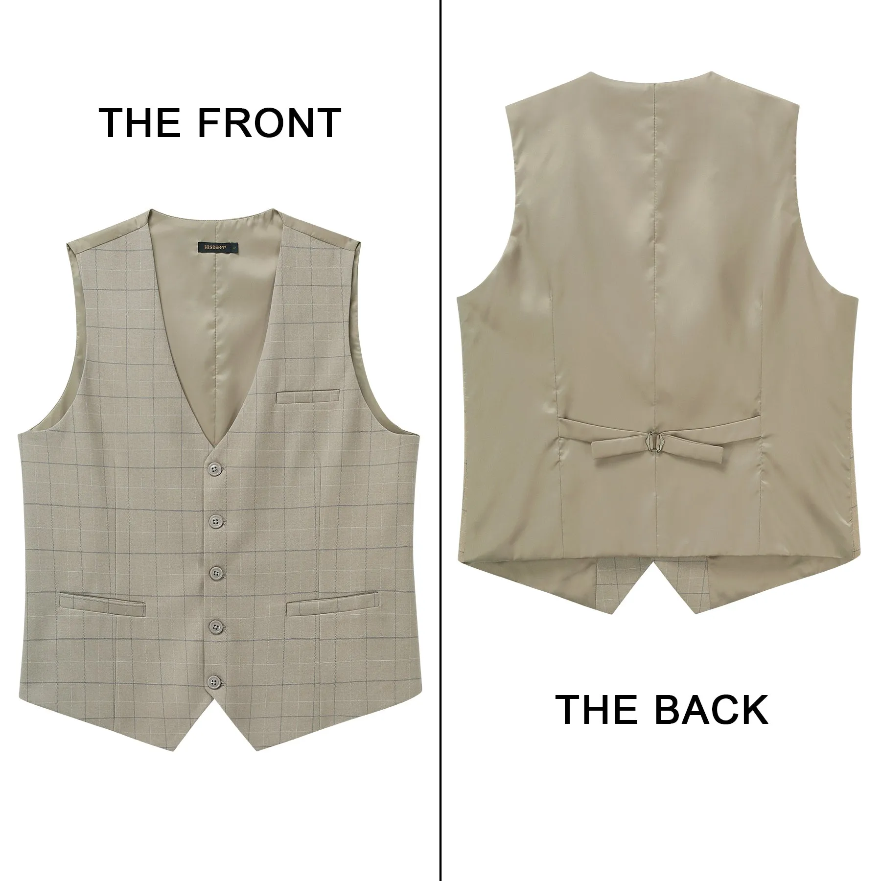 Plaid Slim Suit Vest - A-BEIGE