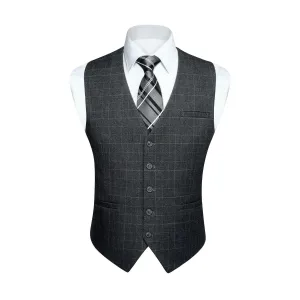 Plaid Slim Suit Vest - A-CHARCOAL GREY