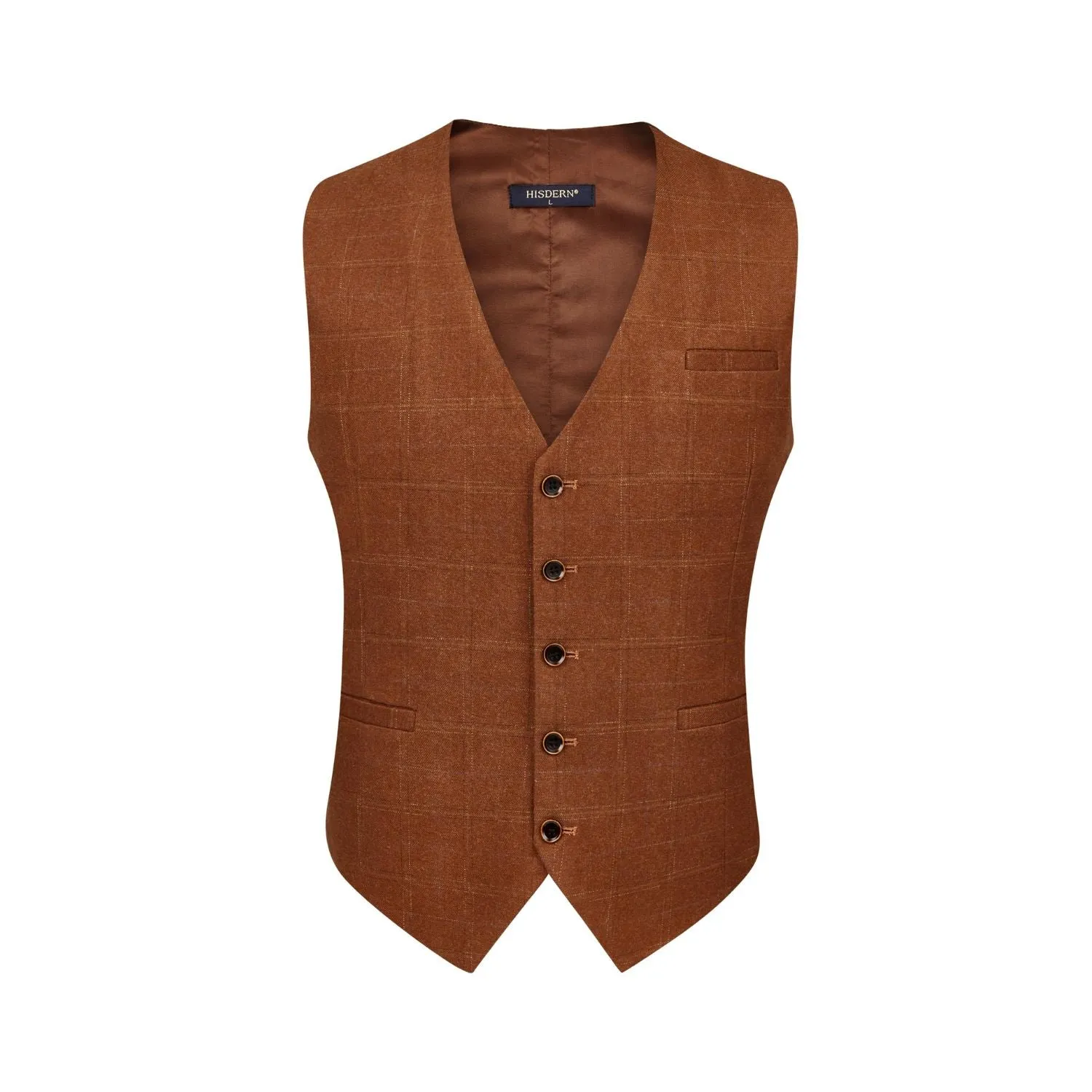 Plaid Slim Suit Vest - ORANGE-3