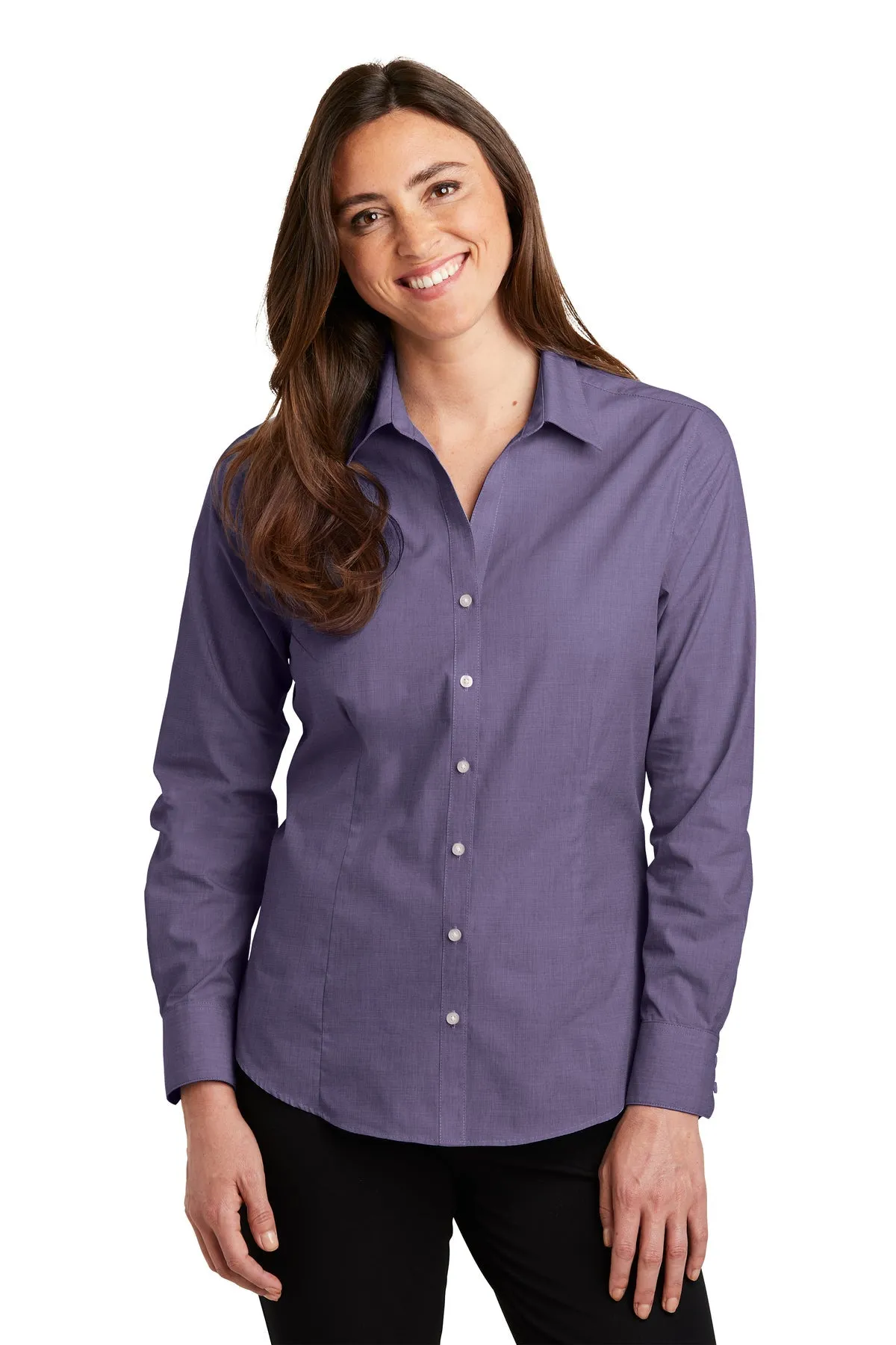 Port Authority Ladies Crosshatch Easy Care Custom Shirts, Grape Harvest