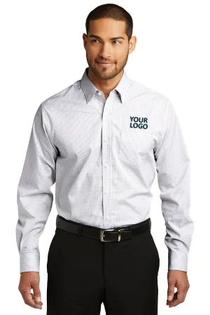 Port Authority Tattersall Easy Care Custom Shirts, White/ Dark Grey