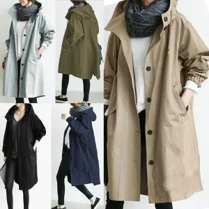 Purpdrank - Women Fashion Trench Coat Spring Autumn Casual Hooded Medium Long Overcoat Loose Windproof Coat Korean Trendy Large Size