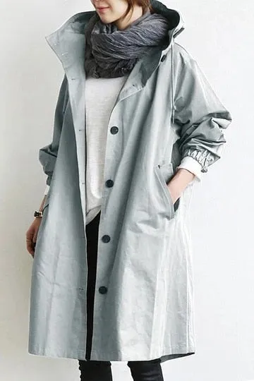 Purpdrank - Women Fashion Trench Coat Spring Autumn Casual Hooded Medium Long Overcoat Loose Windproof Coat Korean Trendy Large Size