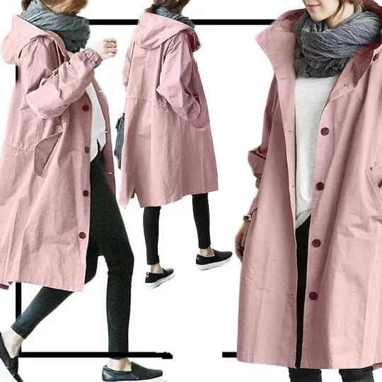 Purpdrank - Women Fashion Trench Coat Spring Autumn Casual Hooded Medium Long Overcoat Loose Windproof Coat Korean Trendy Large Size