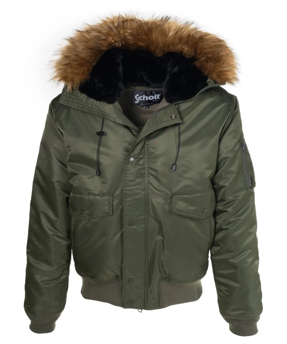 Schott NYC Men's Nylon Flight Satin N-2B Jacket - Olive