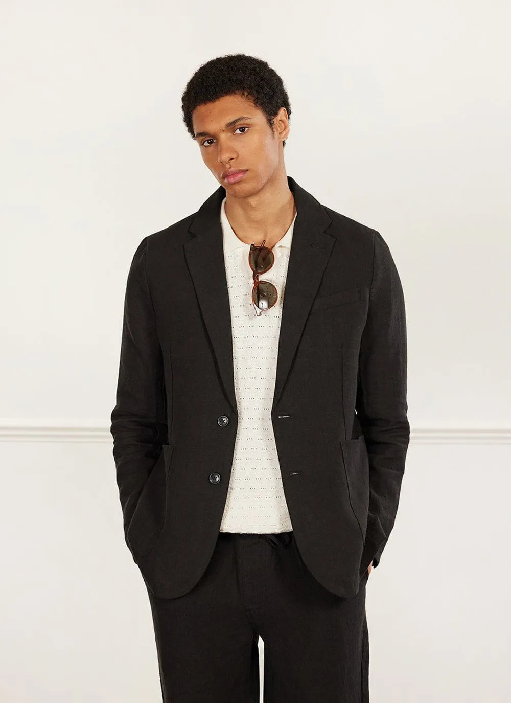 Tailored Linen Blazer | Black