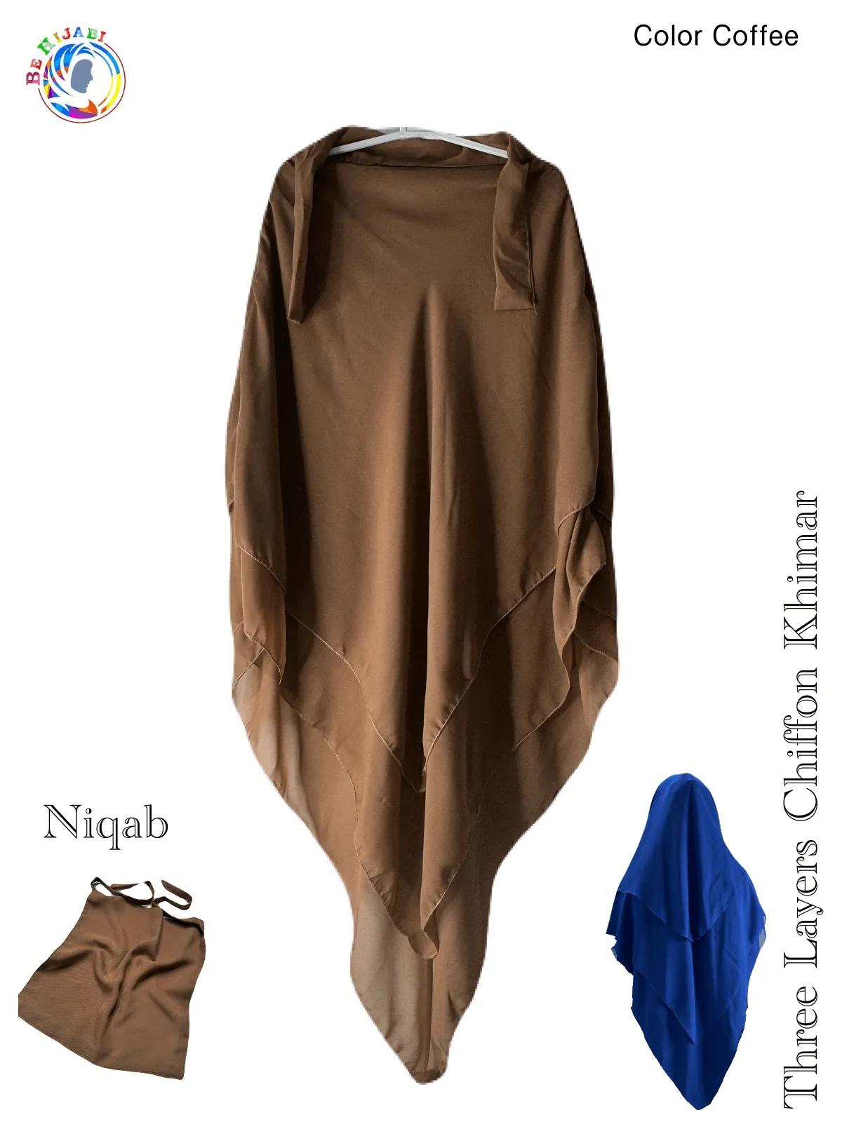 Three Layers Chiffon Khimar Color Coffee