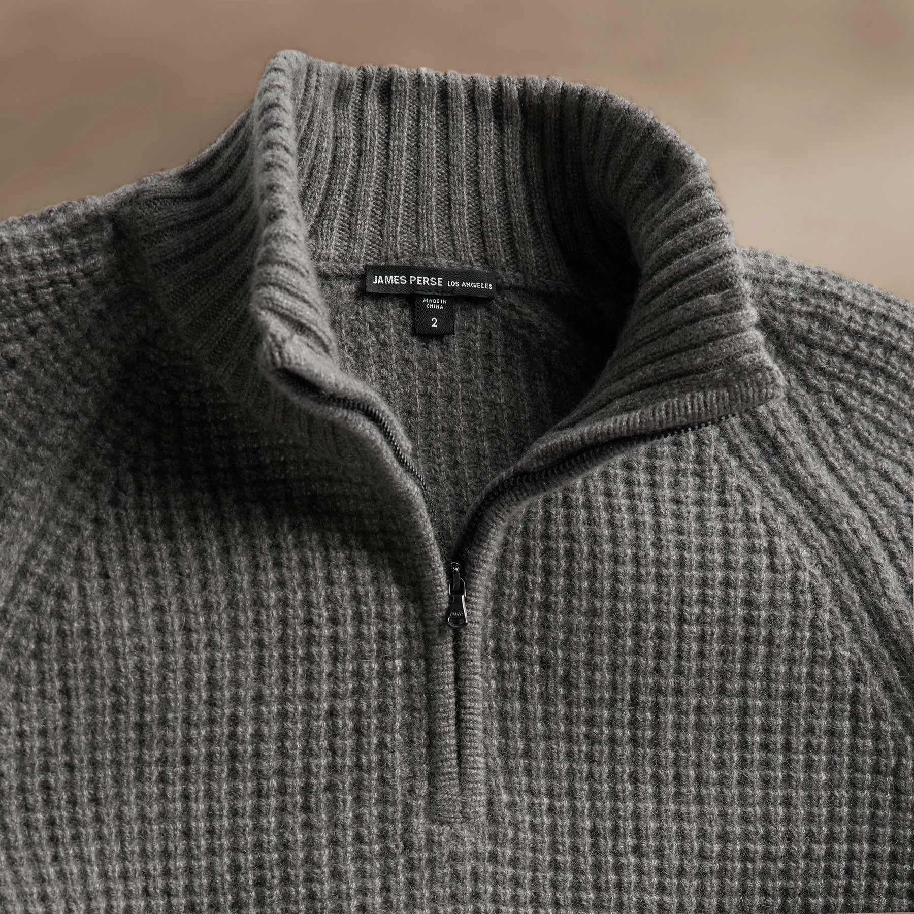 Waffle Knit Half Zip - Granite