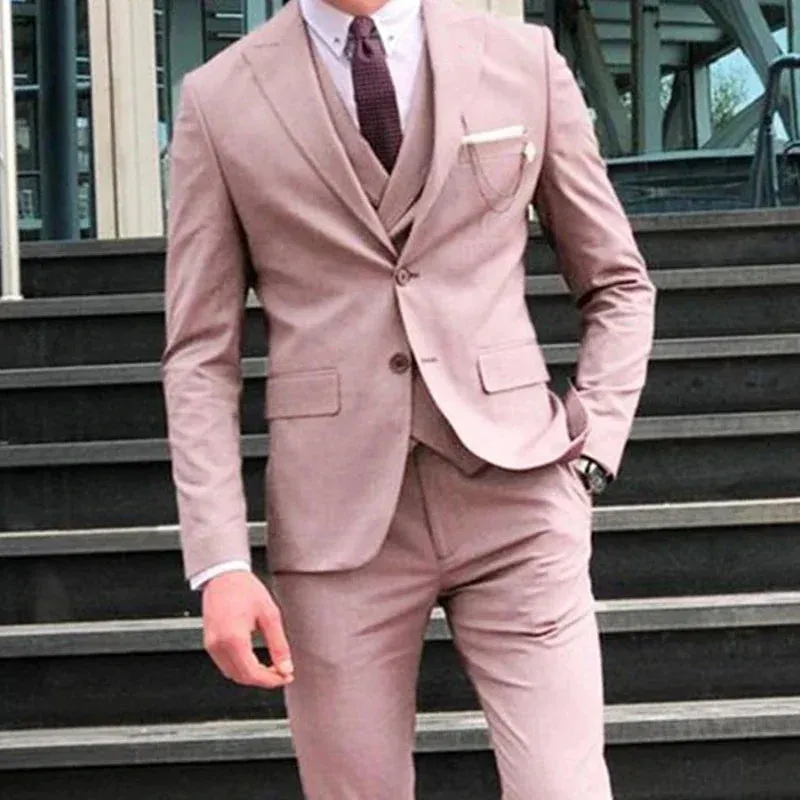 Wiaofellas  -  Pink Latest Design Elegant Men Suit Smart Casual Slim Fit Blazers Hombre Business High Quality Custom 3 Piece Set Costume Homme