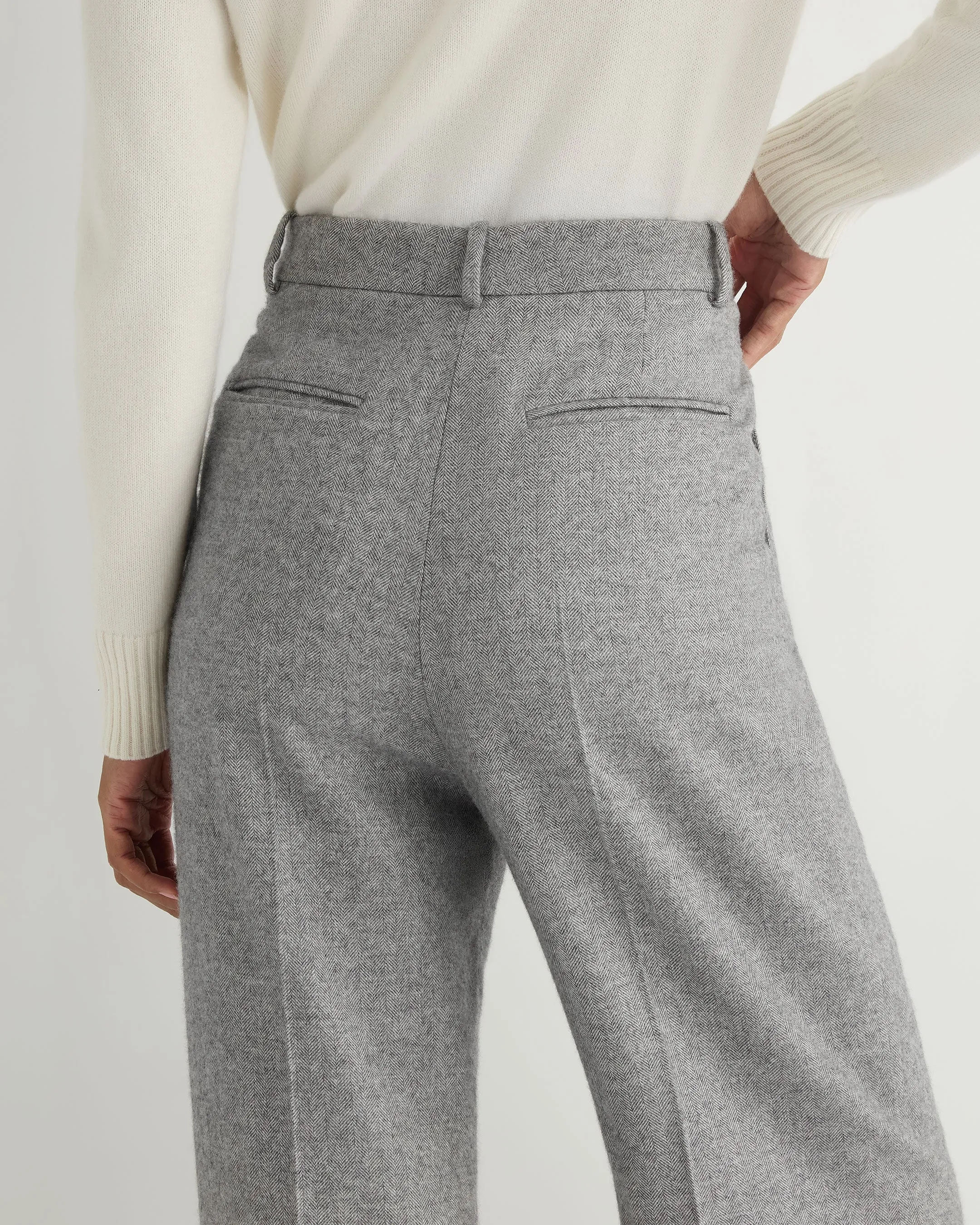 Women's Florence Herringbone Wide Leg Trouser Grey