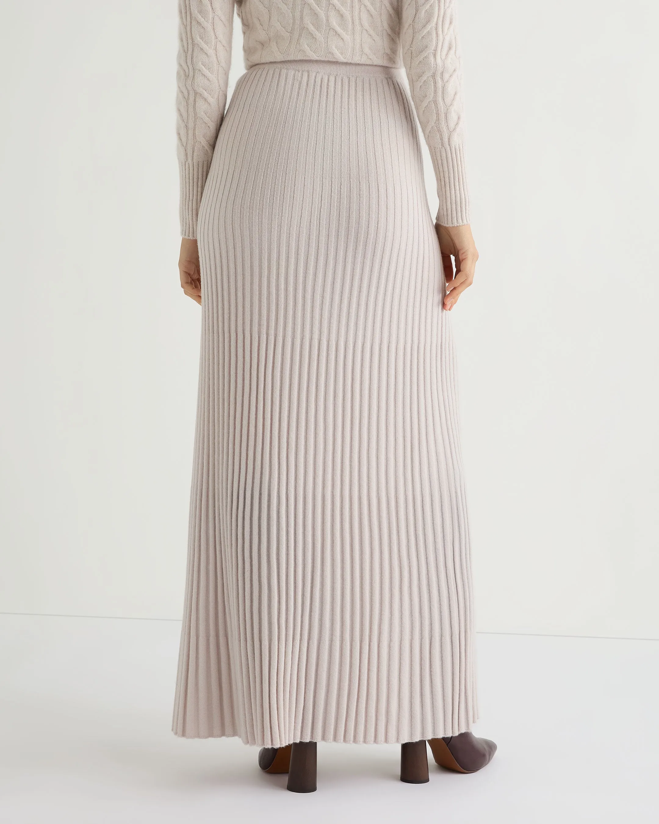 Women's Maxi Rib Cashmere Skirt Frost White