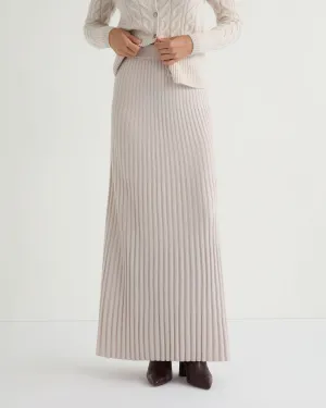 Women's Maxi Rib Cashmere Skirt Frost White